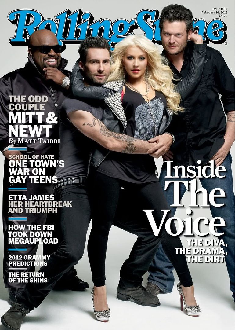 Rolling Stone (February 16, 2012), Christina Aguilera, Adam Levine, Blake Shelton and Cee-lo Green