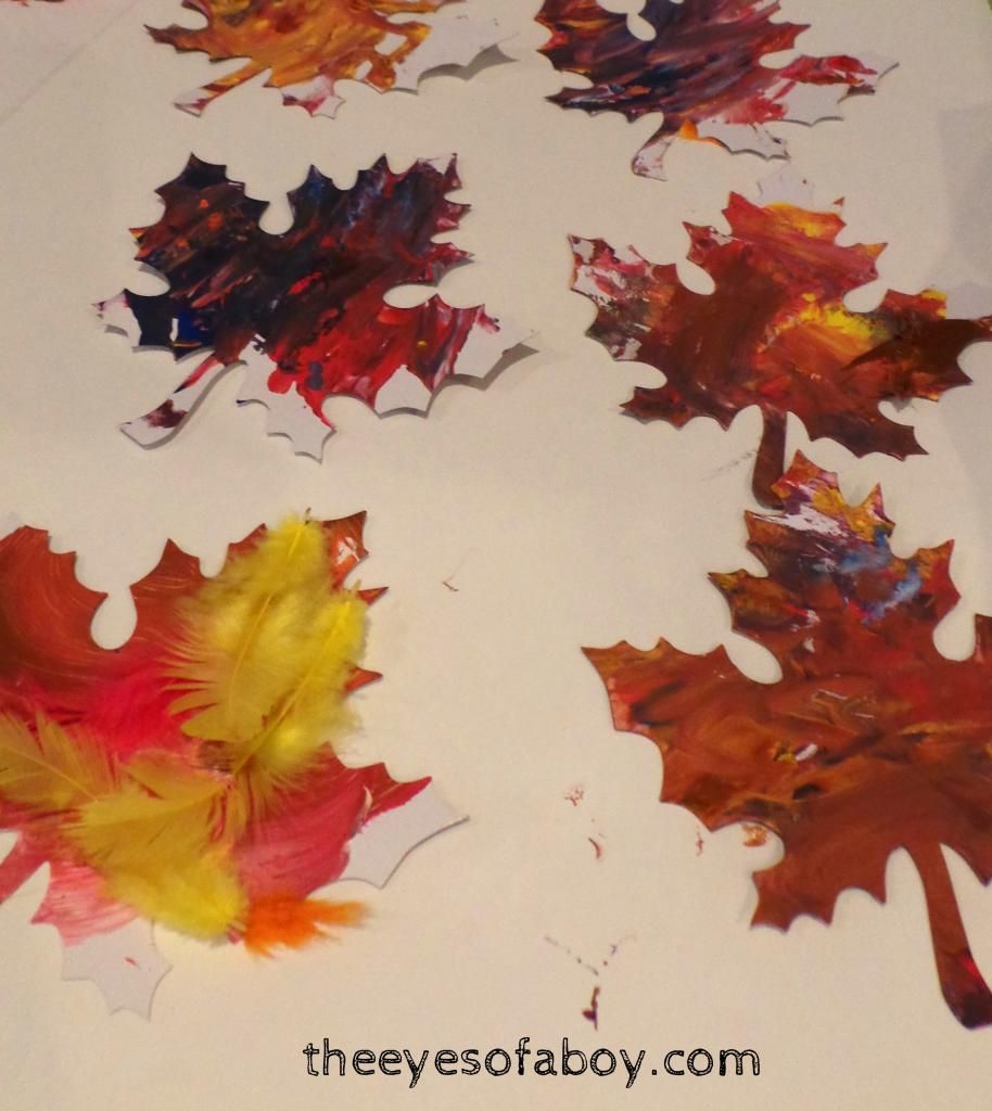 Fall leaf craft - Kid-made, finger painted leaf garland / bunting decor