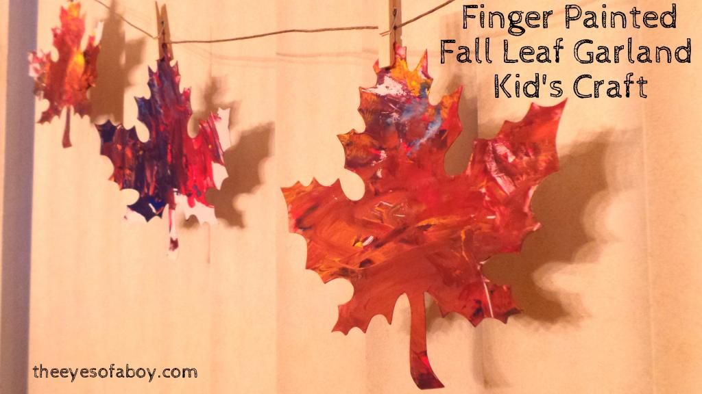 Fall leaf craft - Kid-made, finger painted leaf garland / bunting decor
