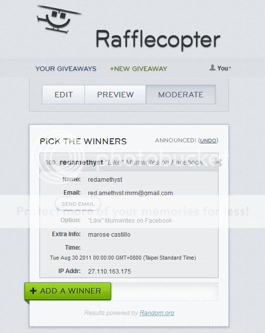 Winner, Rafflecopter, giveaways