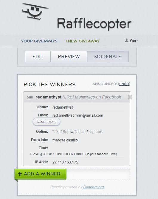 Winner, Rafflecopter, giveaways