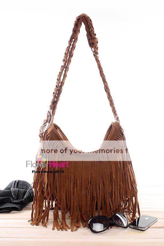 BOHO Retro Purse Fringe Handbag Bag Crossbody GRAY  